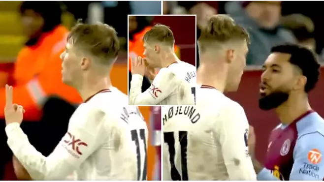 Rasmus Hojlund involved in furious confrontation with Douglas Luiz after gesture towards Aston Villa fans