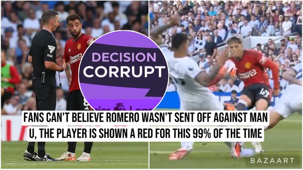 FANS CAN’T BELIEVE ROMERO WASN’T SENT OFF AGAINST MAN U, THE PLAYER IS SHOWN A RED FOR THIS 99% OF THE TIME