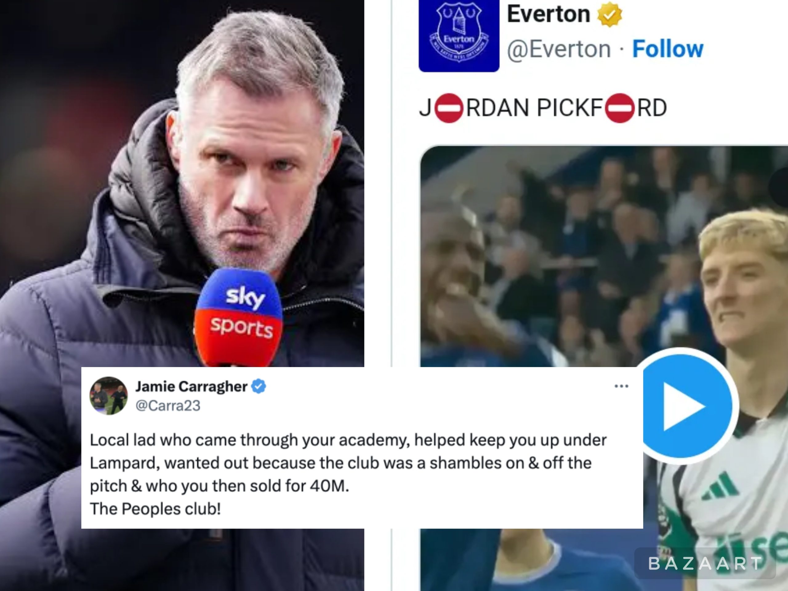 Jamie Carragher slams Everton for mocking former player Anthony Gordon on social media