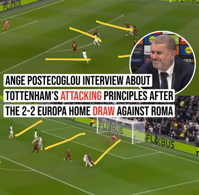 Ange postecoglou interview about Tottenham’s attacking principles after the 2-2 Europa home draw against Roma