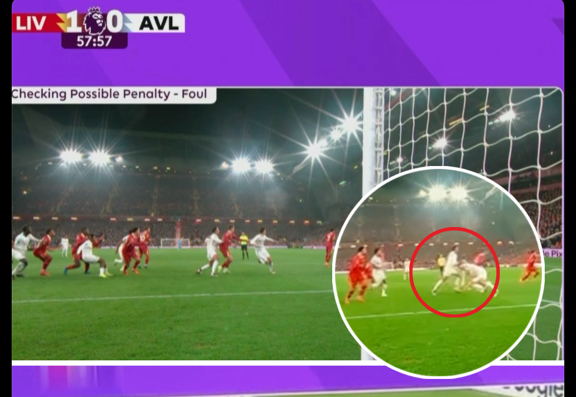 FANS ARE ALL MAKING THE SAME POINT AFTER ASTON VILLA NOT GIVEN CONTROVERSIAL PENALTY AGAINST LIVERPOOL