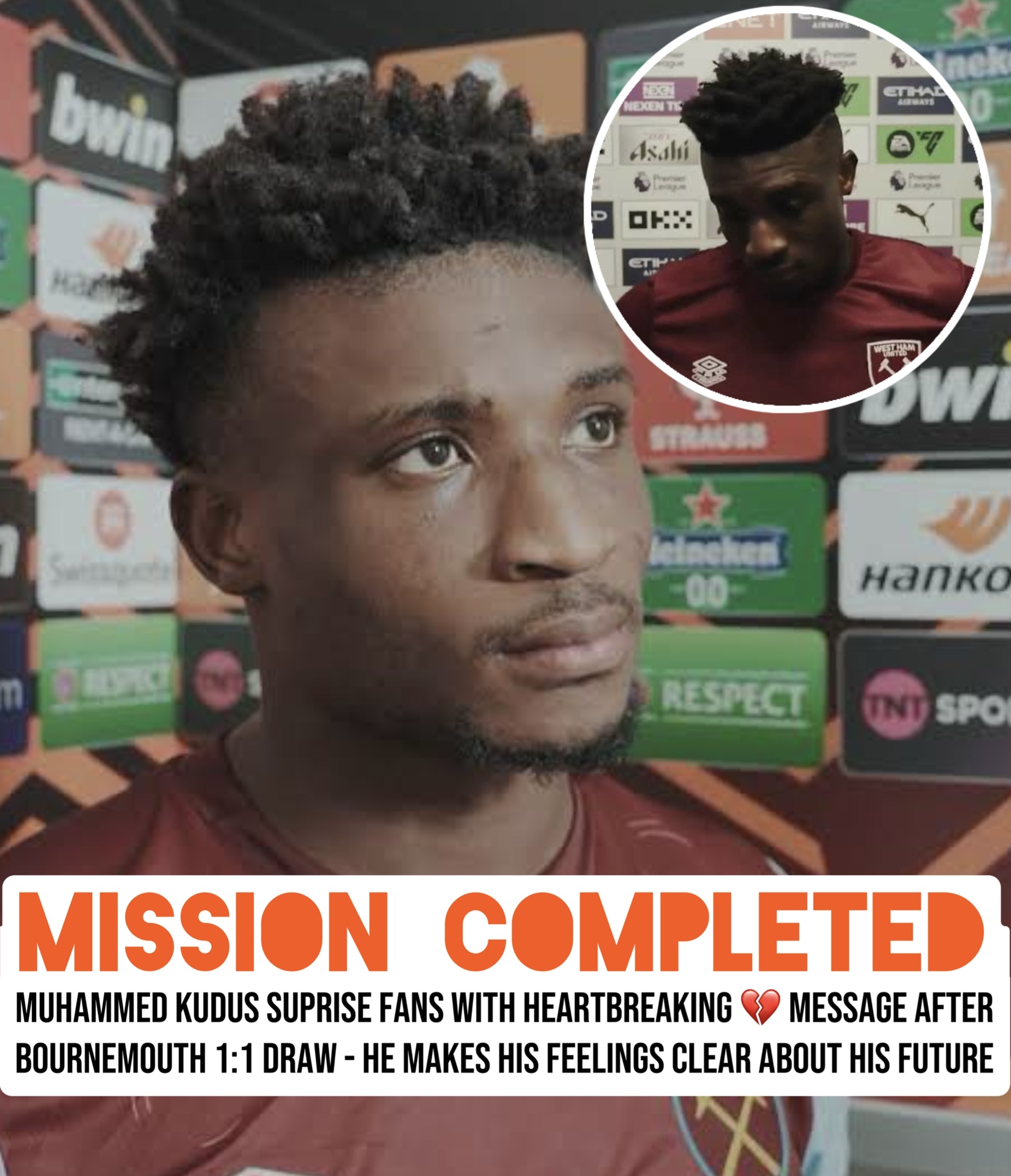 Mission completed muhammed kudus suprise fans with heartbreaking  message after bournemouth 1:1 draw – he makes his feelings clear about his future