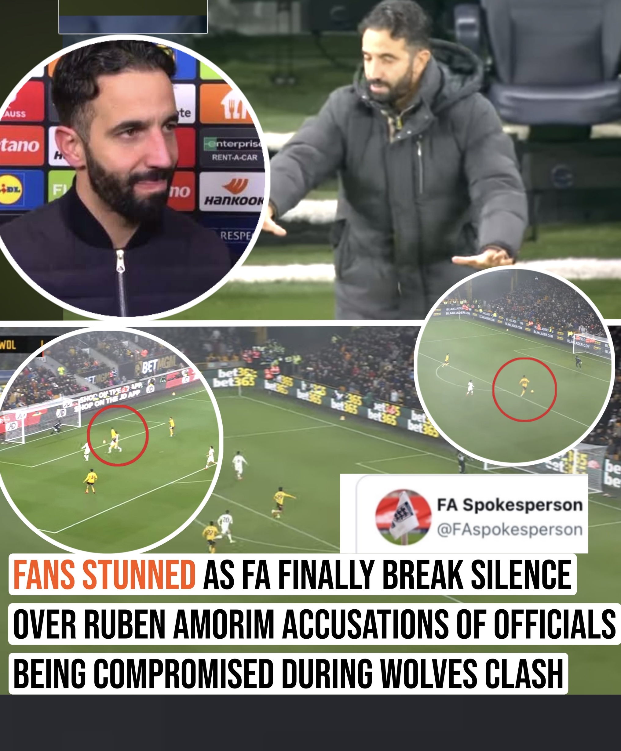 Fans stunned as FA FINALLY BREAK SILENCE OVER Ruben Amorim ACCUSATIONS OF OFFICIALS BEING COMPROMISED DURING wolves clash