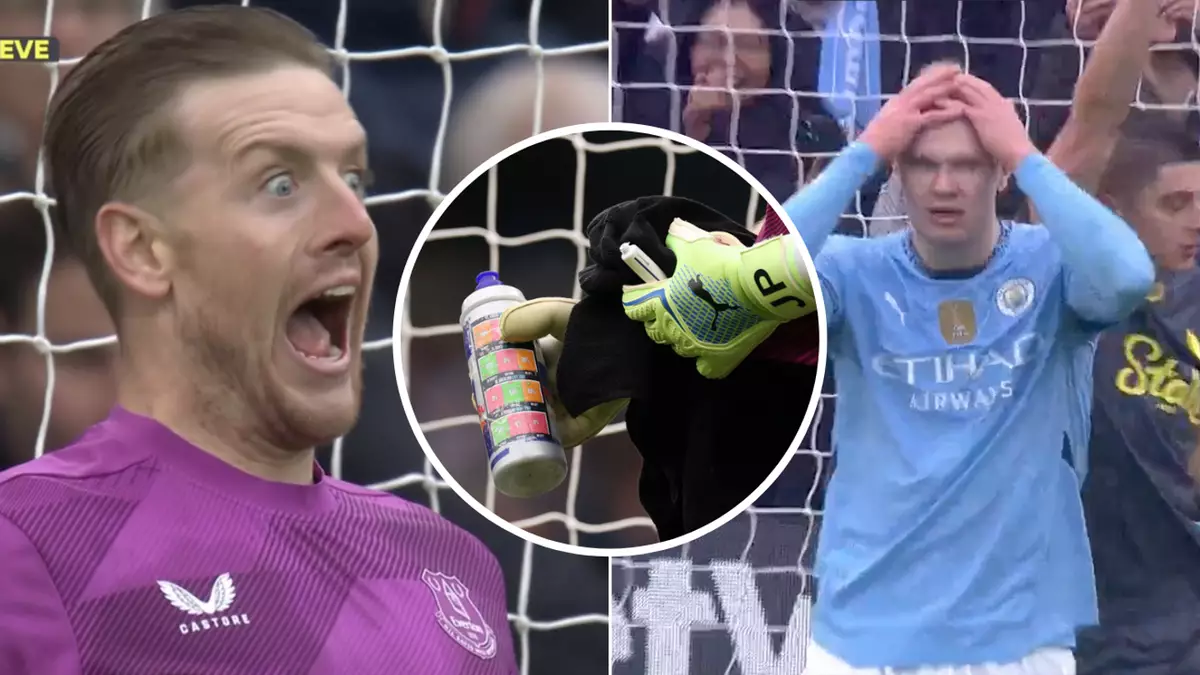 What Jordan Pickford had written on his water bottle as Everton star saves Erling Haaland’s penalty